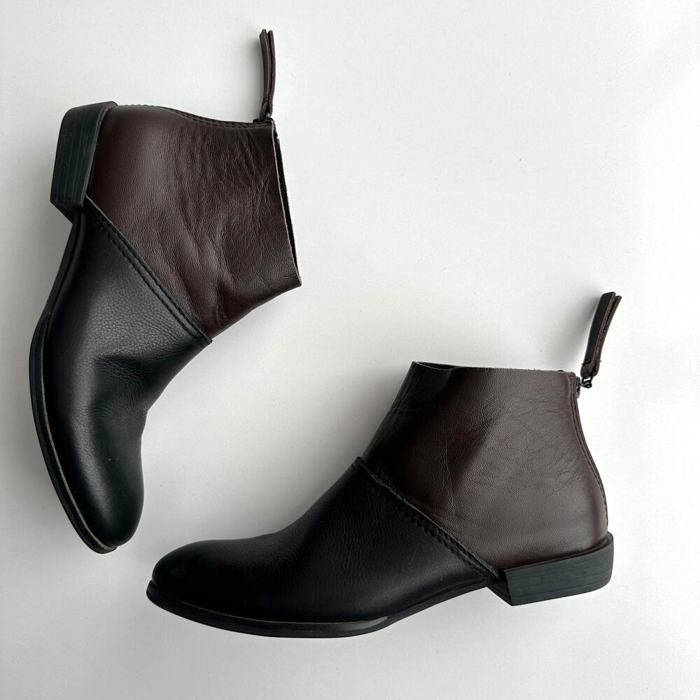 All Black Two Tone Brown Black Back Zip Sleek Low Heel Ankle Boots EU 36 US 5.5